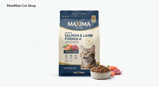 ถุงอาหารแมว Maxima กับชามอาหารเม็ด